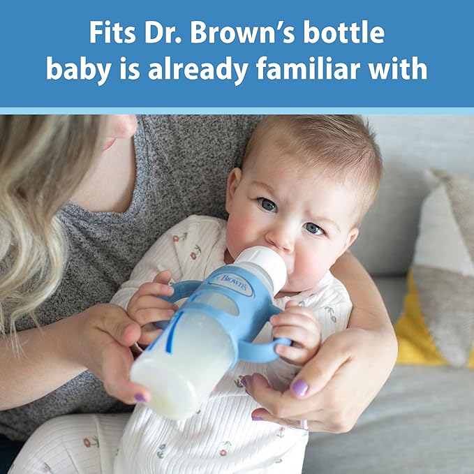 Dr. Brown's Narrow Baby Bottle Handles, 100% Silicone, Easy Grip Removable Handles for Bottle to Sippy Cup Transition, Gray, 4m+