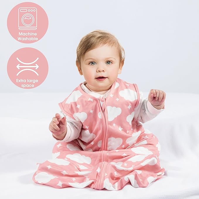 Baby Sleep Sack 12-18 Months Baby Wearable Blanket 100% Rayon Cotton 2-Way Zipper Toddler Sleeping Sack，Comfy Soft Lightweight TOG 0.3（Cloud）
