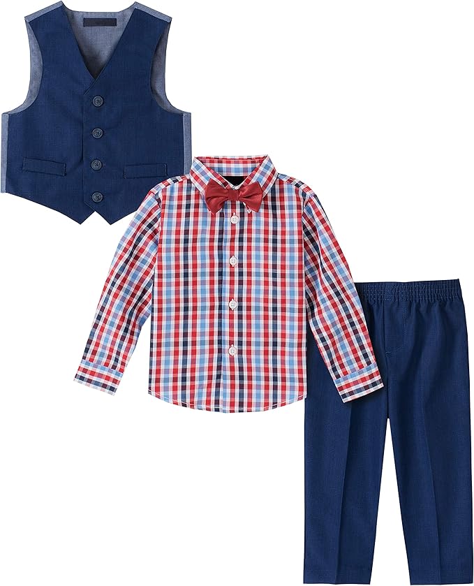 Nautica Boys' 4-Piece Formal Suit Set with Vest, Pants, Collared Dress Shirt, and Tie