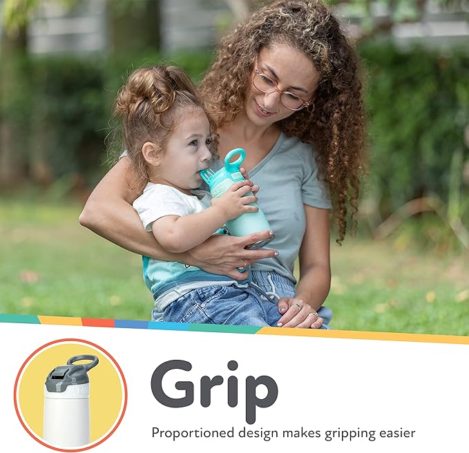 Nuby Thirsty Kids No Spill Flip-It Reflex Stainless Steel Travel Cup or Water Bottle - 10 Oz - 18+ Months - White - Back to School Essentials