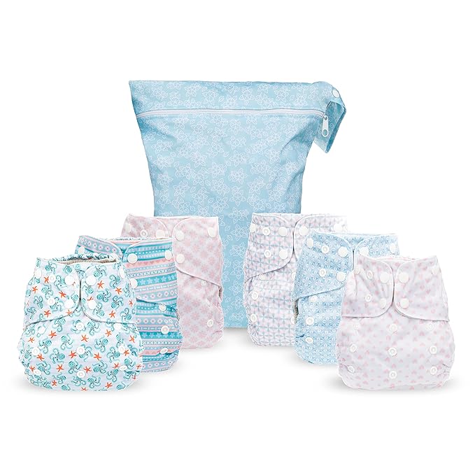 Simple Being Reusable Cloth Diapers, Double Gusset, One Size Adjustable, Washable Soft Absorbent, Waterproof Cover, Eco-Friendly Unisex Baby Girl Boy, six 4-Layers Microfiber Inserts (Stripes)