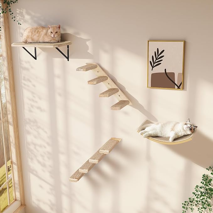 Wall Mounted Cat Shelves Set for Large Cats, 4 Piece Wood Cats Wall Furniture - Image 6