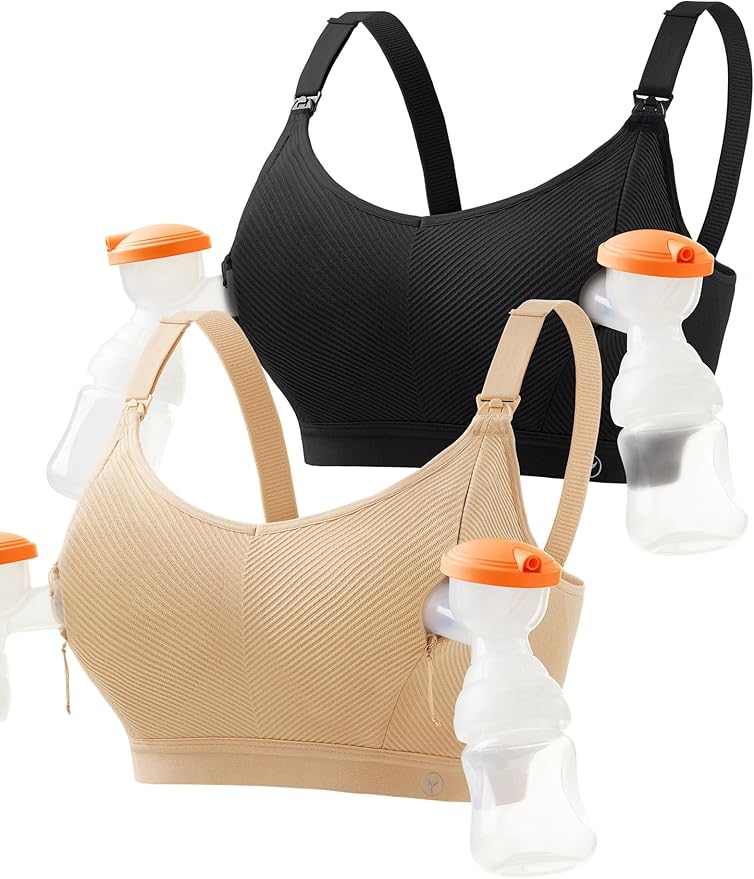 Pumping Bra Hands Free Zip Opening Seamless Nursing Bras for Breastfeeding High Support Nursing & Pumping Bra in One