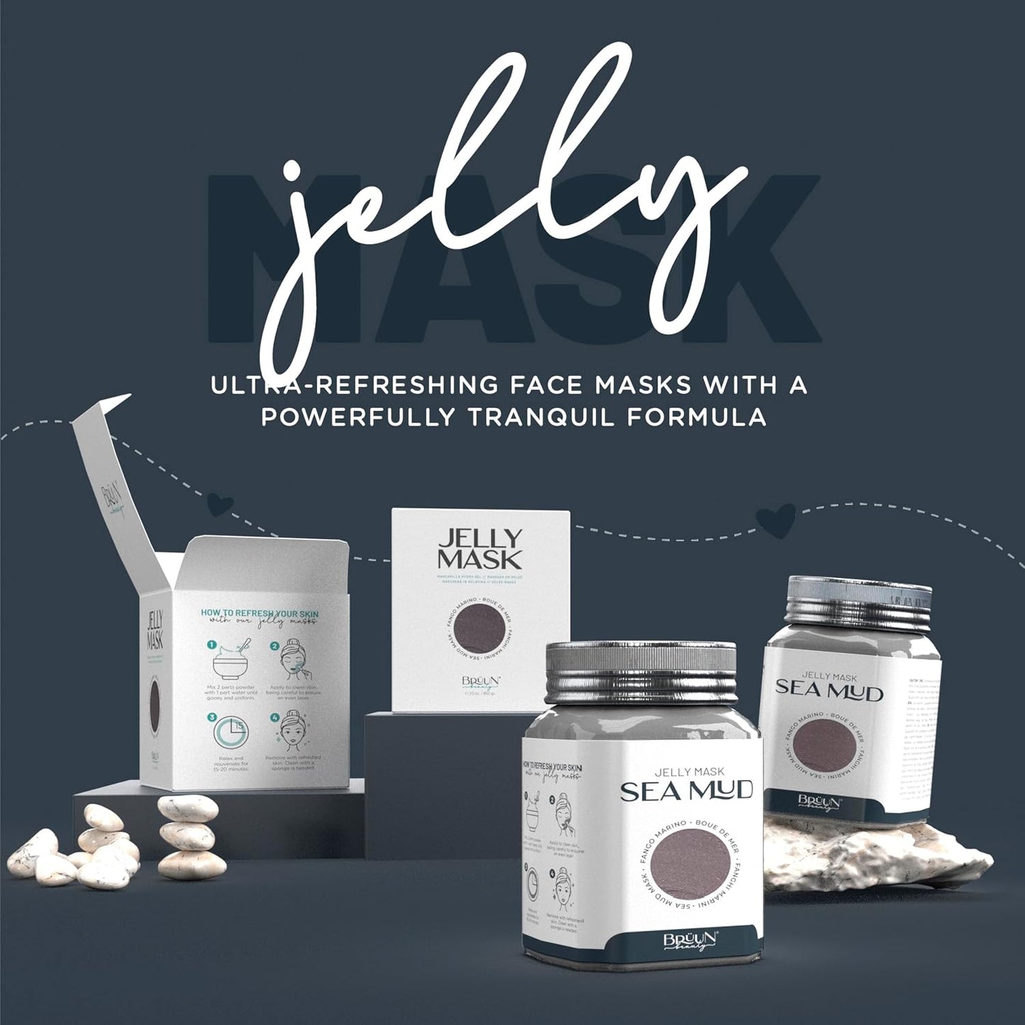 BRÜUN Jelly Mask Jar Sea Mud Peel-Off Face Care Rubber Mask | 23 fl oz Skin Care Moisturizing Gel Mask Jar Spa Set