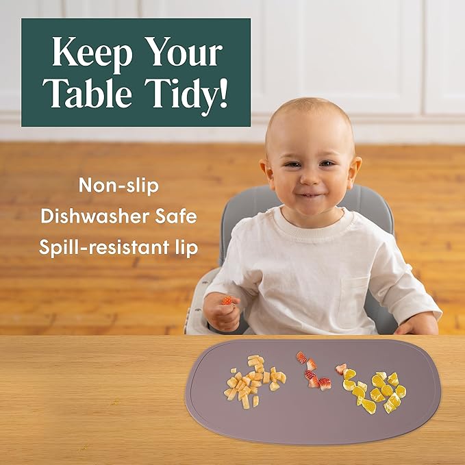 Simka Rose Silicone Baby Placemats That Stick to Table - Non Slip with Raised Edges - For Toddlers and Kids - Dishwasher Safe (Sage)