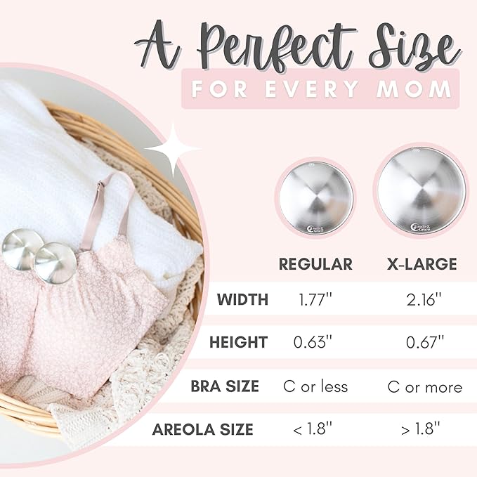 Cradle & Grace Pure 999 Silver Nursing Cups with Gray Carrying Case, Silver Nipple Shields for Breastfeeding Newborn, Silver Nipple Covers Breastfeeding Kit, Regular
