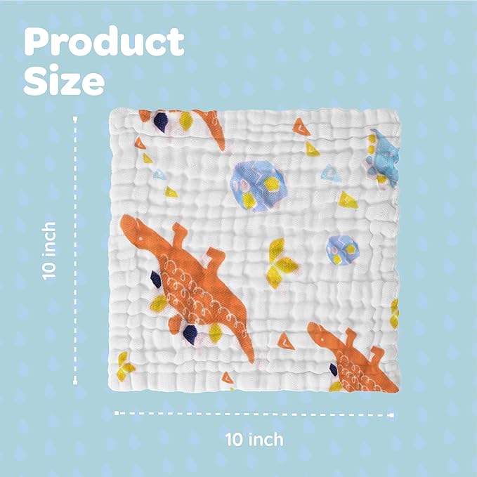 Muslin Baby Washcloths Pack of 7-Gift Boxed Mixed Patten, Absorbent Baby Bath and Face Towels,100% Cotton Baby Wipes Newborn,Burp Cloths,Feeding Towels for Babies and Infants,Reusable-10x10