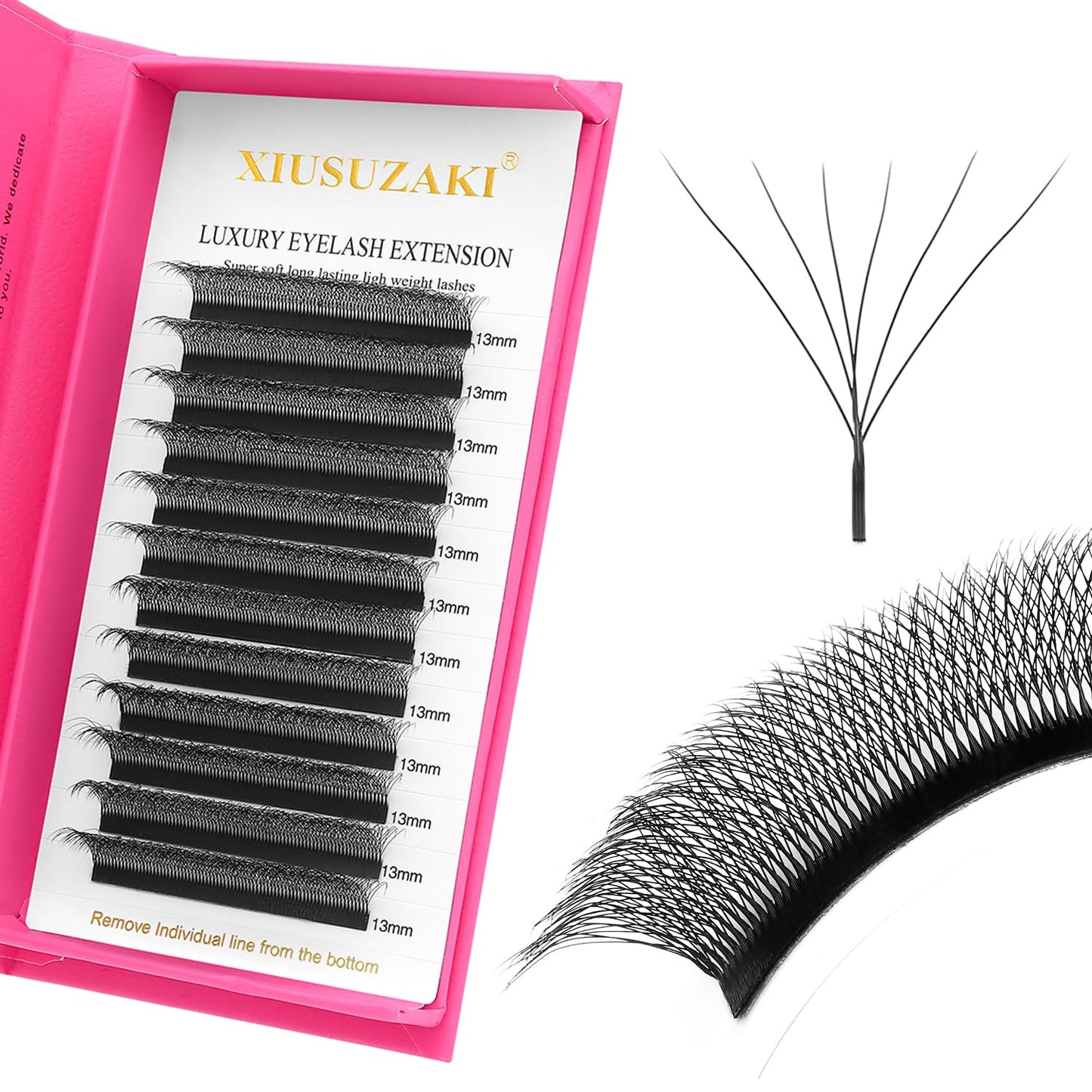 W Lash Extensions Supplies 6D Eyelash Extensions W Shape 0.07mm Thickness C Curl 9mm Premade Fans Easy Fan Lashes Volume Matte Black 12 Rows Crisscross Eye Lashes(W-6D-0.07-C,9mm)