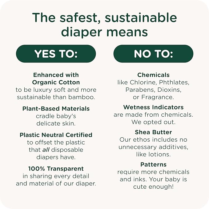 Our Diapers | EWG Verified Safe & Plant-Based Diapers | Leak Protection | Soft Organic Cotton Shell | Chlorine-Free Diaper for Sensitive Skin | Size 1 (7-14 lbs) 42 Count