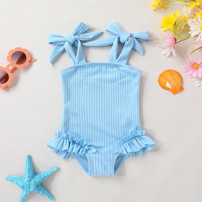 Happy Town Toddler Swimsuit Girl Solid Color Stripe One-Piece Baby Bathing Suits