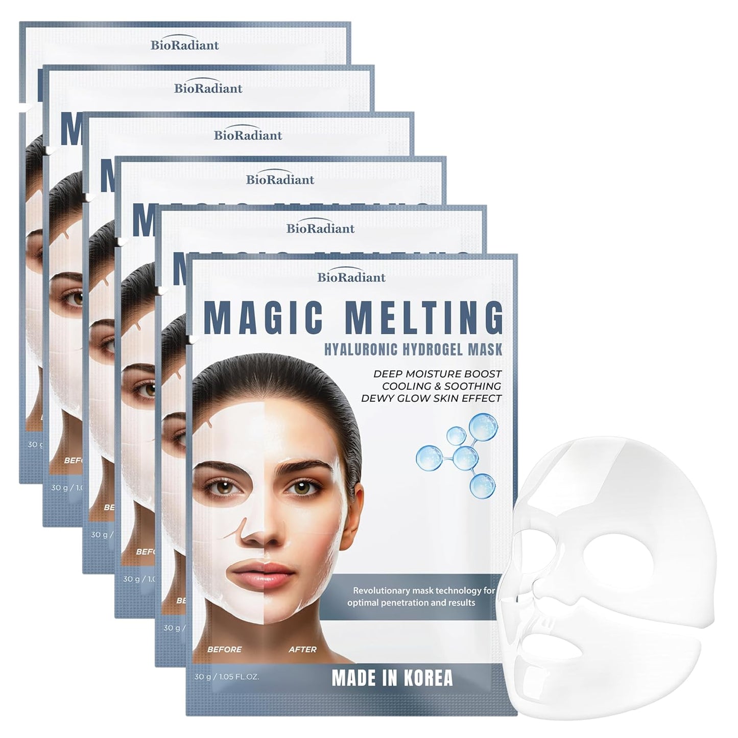 Magic Melting Overnight Face Mask - Hyaluronic Acid Ultra Hydrating Hydrogel Mask - Cooling & Soothing - Rejuvenating Facial Mask w/Dewy Skin Effect - Clean Beauty Made in Korea - 6 Pack
