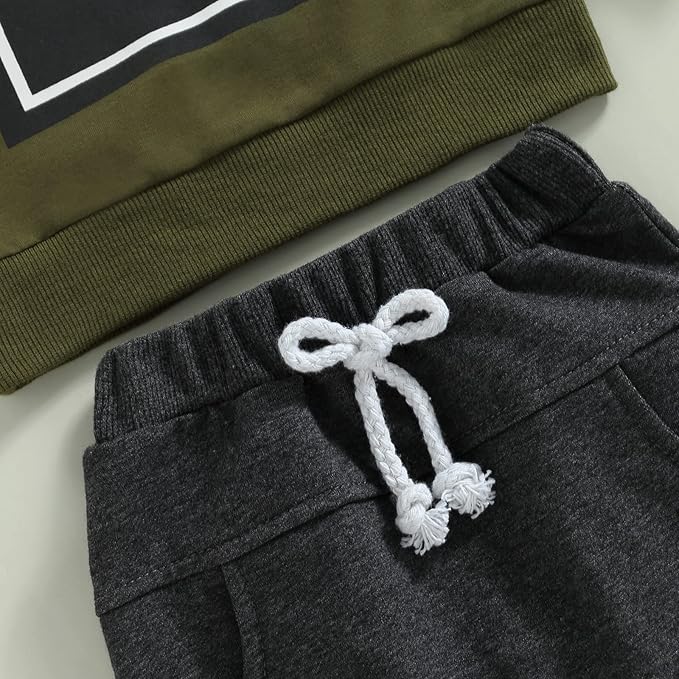 Toddler Baby Boy Clothes Solid Color Long Sleeve Crewneck Sweatshirt Top Casual Pants Set 2Pcs Fall Winter Outfits