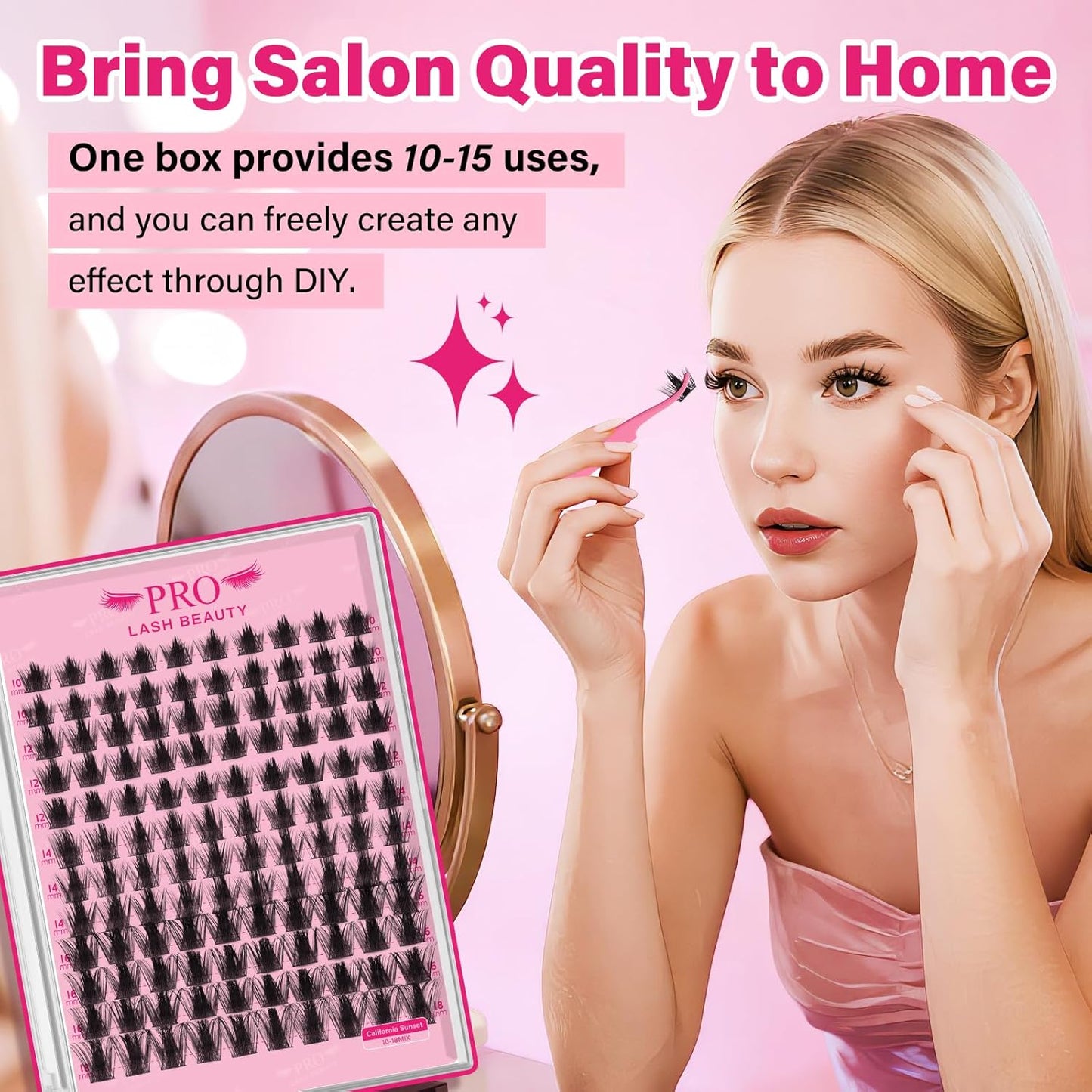 PRO LASHBEAUTY Manga Lash Clusters, Eyelash Clusters 10-18 Mixed Cluster Eyelash Extensions Lash Extension Reusable & Comfortable (Sunset, 10-18mix)