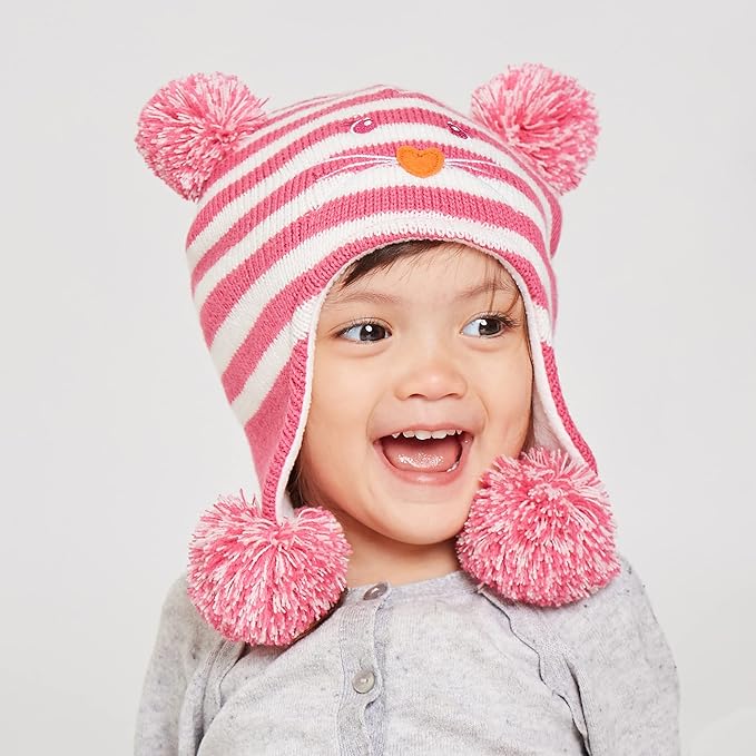 LANGZHEN Toddler Kids Infant Winter Hat,Earflap Knit Warm Cap Fleece Lined Beanie for Baby Boys Girls