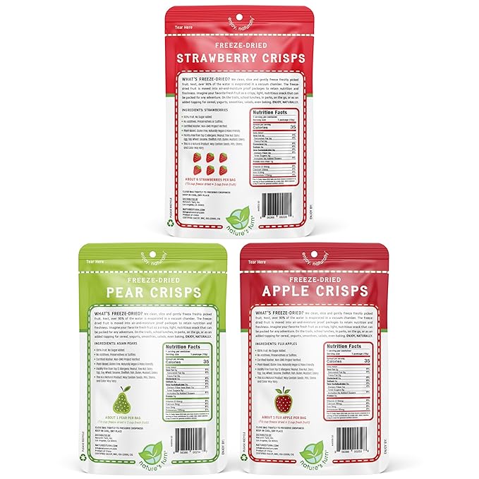 Nature’s Turn Freeze-Dried Fruit Crisps –Healthy, Gluten-Free,Crispy & Delicious,Plant-Based Snack,Ideal for Cereal, Smoothies, School Lunches,& On-the-Go,Lunchbox Snack Variety Bags of 30 (0.35 oz Each)