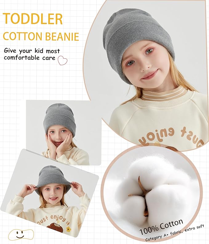 ROYBENS 100% Cotton Baby Beanie Cute Toddler Winter Hat Boys Girls Kids Soft Warm Knit Cuffed Caps Beanies for 0-8 Years