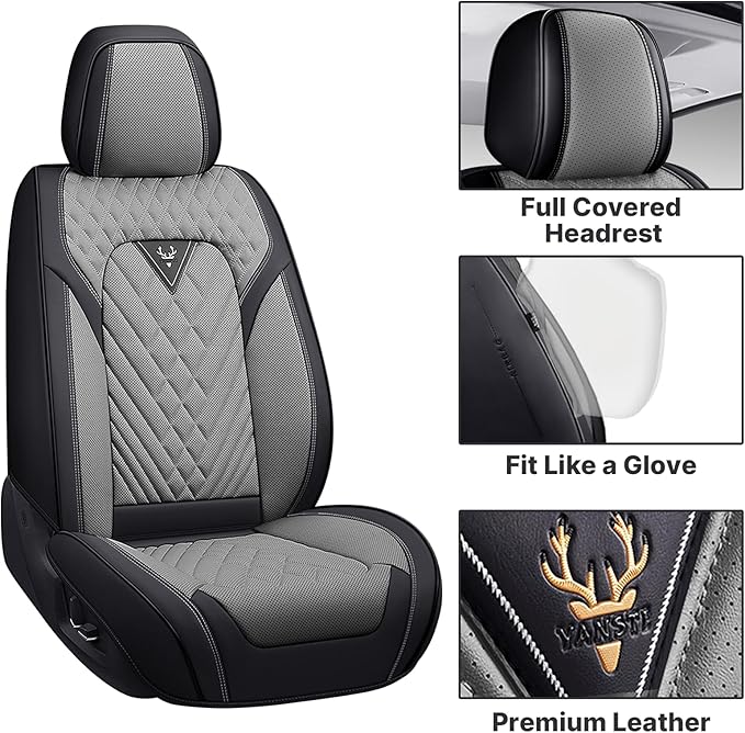 Seat Covers,Car Seat Covers Full Set,Car Seat Cover, Car Seat Covers Front Back Seat Cover,Waterproof Car Seat Cushion,Leather Seat Cover Seat Protector Universal Fit Most Car（5 Seat,Gary&Black）