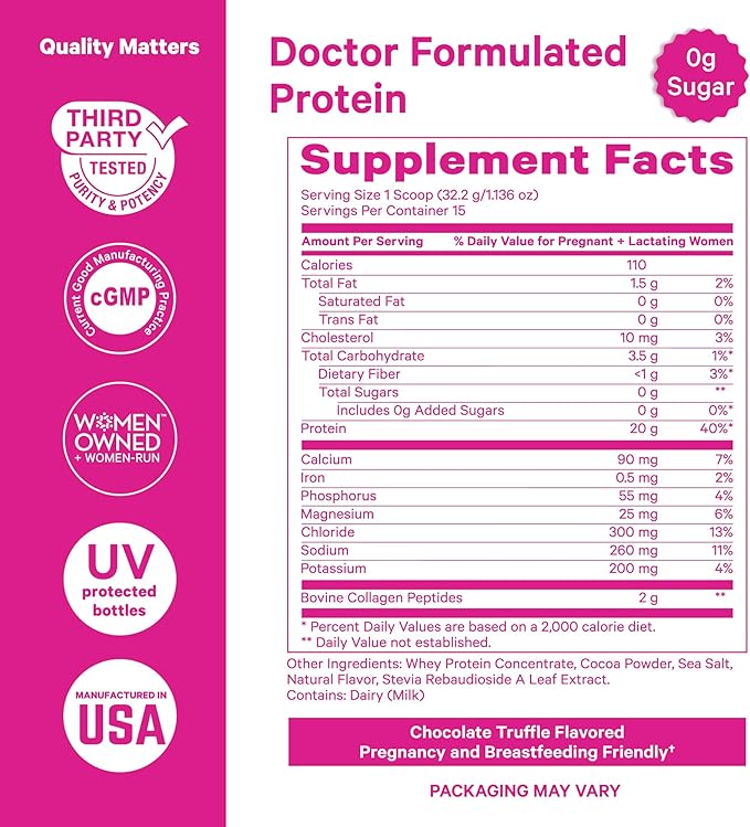 Pink Stork Pregnancy & Postpartum Protein Powder for Women, 20g Whey & Collagen, Prenatal & Breastfeeding Protein Shake Mix for Energy, Recovery & Hydration, Chocolate, 15 Servings