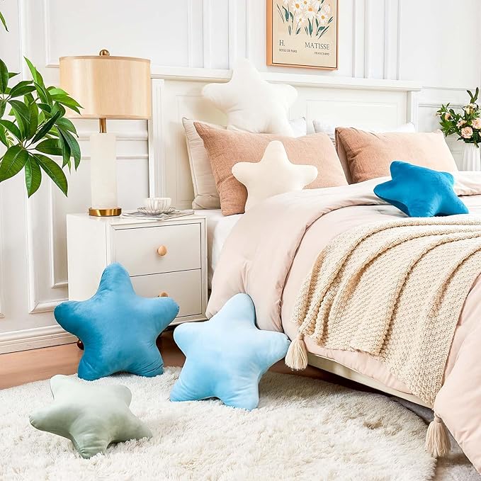 White Star Throw Pillow, Cute Star Pillow Room Decor, Soft 19.6" Star Shaped Decorative Throw Pillow for Bedroom, Star Plush Floor Cushions Pillows