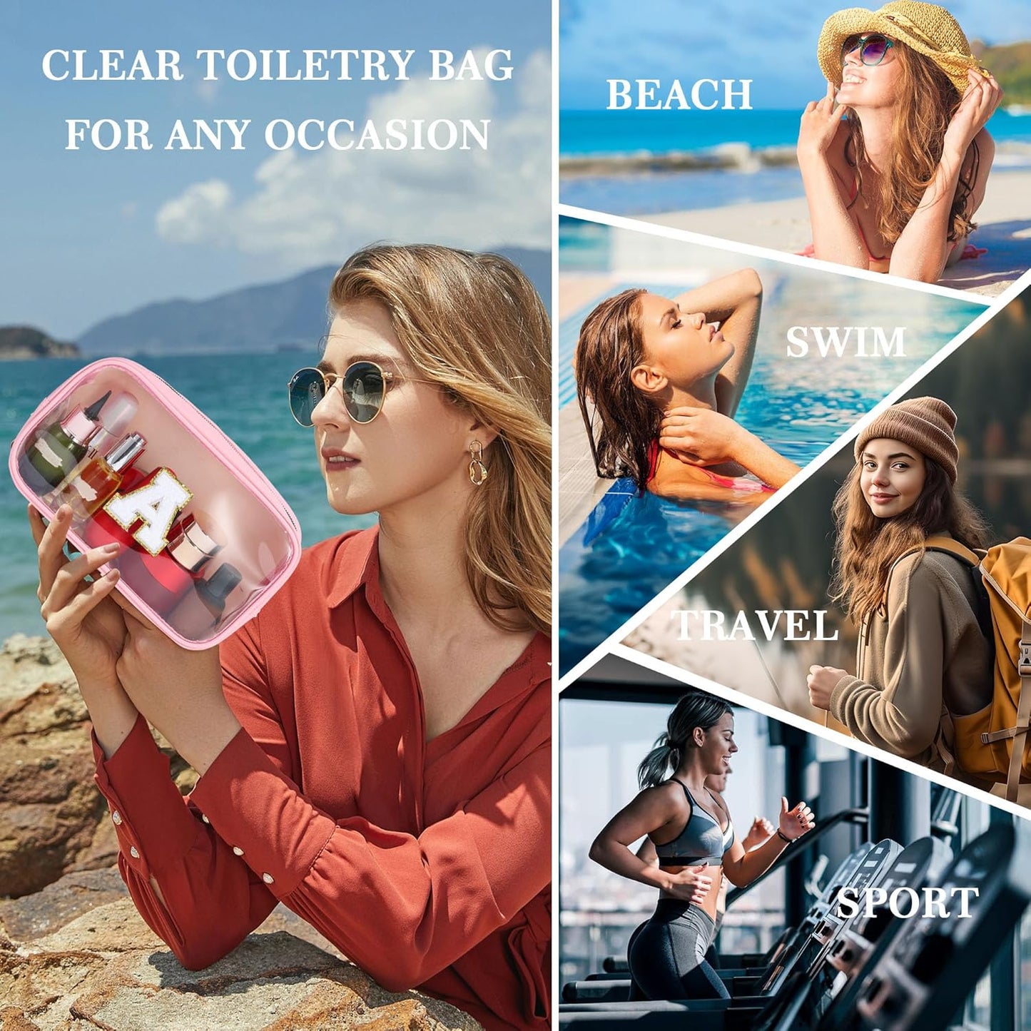 YOOLIFE Graduation Teacher Gifts Initial Clear Makeup Bag Birthday Gift Travel Toiletry Preppy Cosmetic Bags Birthday Gift for Girls Kids Travel Essentials Clear Toiletry Bag A