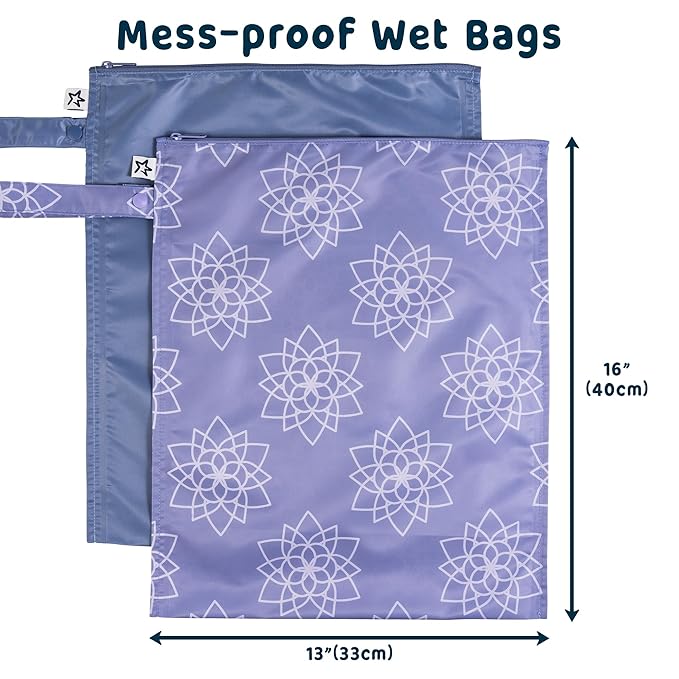Tiny Twinkle Wet Dry Bag – 2 Pack Reusable Waterproof & Mess Proof Wet Bags for Swimsuits & Travel, Baby Towels & Beach Essentials,a Diaper Bag Must-Have (Lotus)