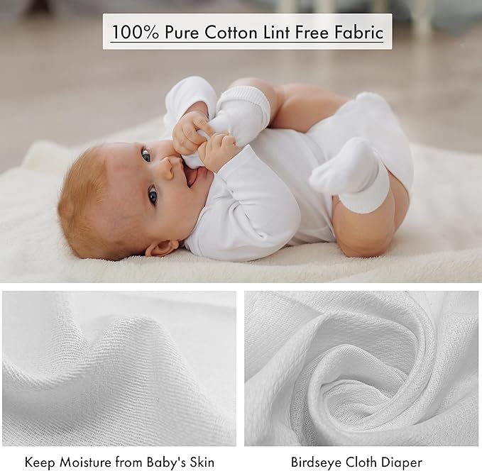 RUVANTI Unisex Birdseye Flat-Fold Cloth Diapers for Babies 15 Pack, 100% Cotton Reusable Diaper Inserts 23x23 Inches, White