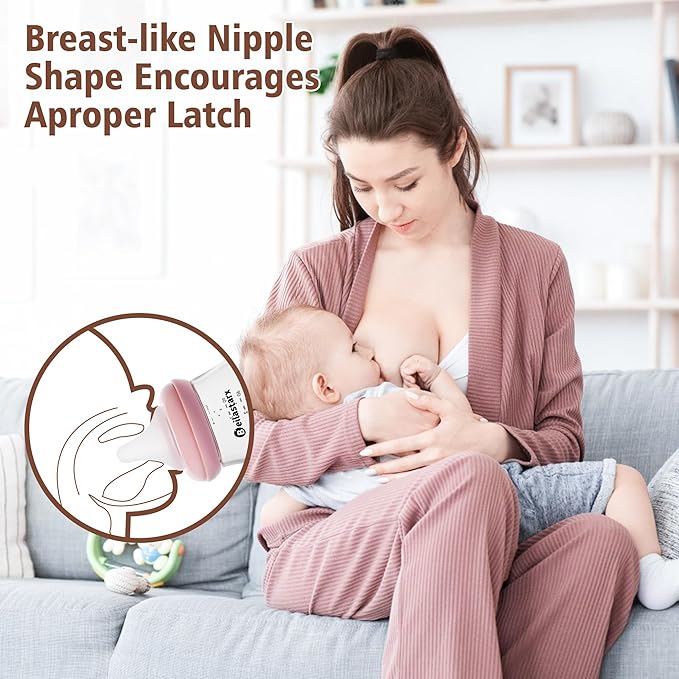 Glass Baby Bottles with Natural Response Nipple Size SS - Anti Colic Baby Bottles Wide Neck Slow Flow Baby Bottle (Red, 4oz (Pack of 2))