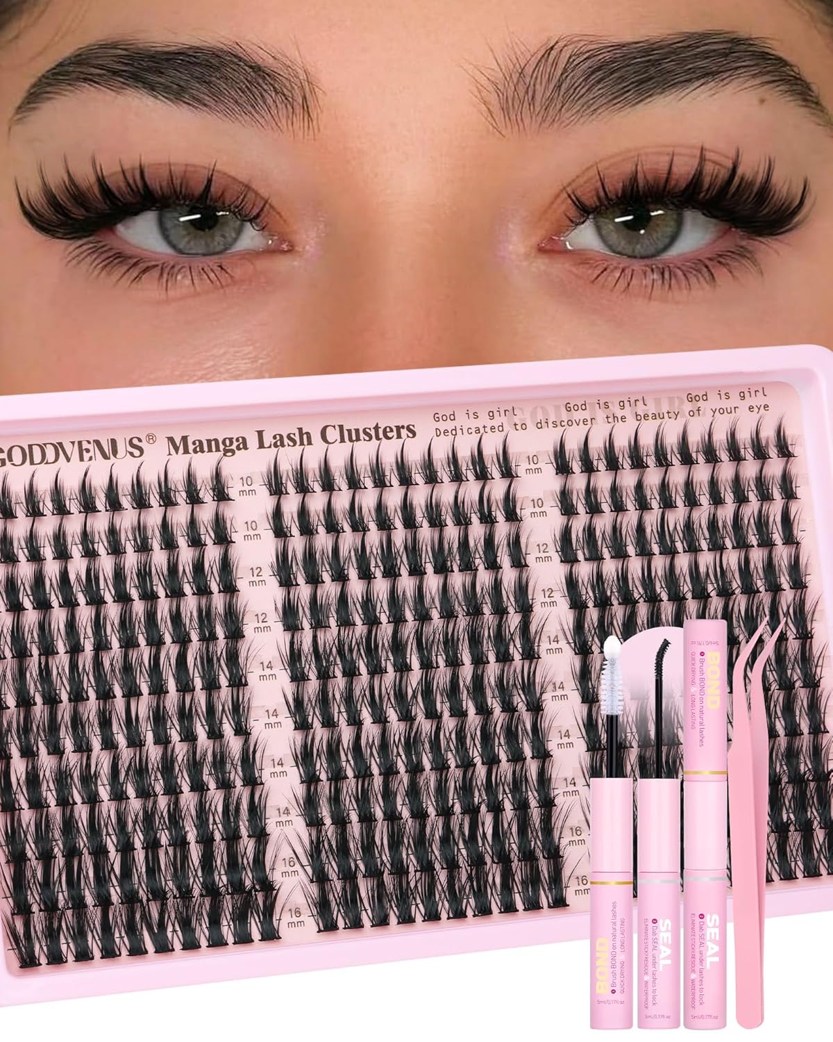 Manga Lash Clusters Kit Natural 300 Pcs Cluster Eyelash Extensions Kit Wispy Fairy Fluffy Eyelash Clusters Anime Cosplay Individual Lash Extensions Kit CC Curve 10-16mm