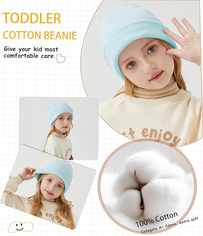 ROYBENS 100% Cotton Baby Beanie Cute Toddler Winter Hat Boys Girls Kids Soft Warm Knit Cuffed Caps Beanies for 0-8 Years