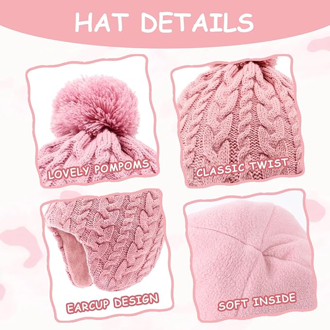 Duoyeree Kids Beanie Hat for Boys Girls Pom-pom Kint Hats Cozy Lining Winter Skull Cap