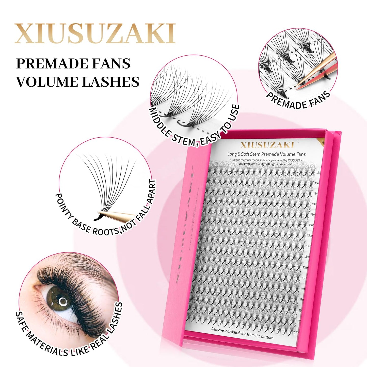Premade Fans Eyelash Extensions 8D Volume Lash Extensions 0.07 Thickness Eyelash Extension D Curl Premade Lash Fans Mix 9-16mm Fluffy Soft Handmade Lash Fan Eyelashes(8D-0.07-D,9-16mm)