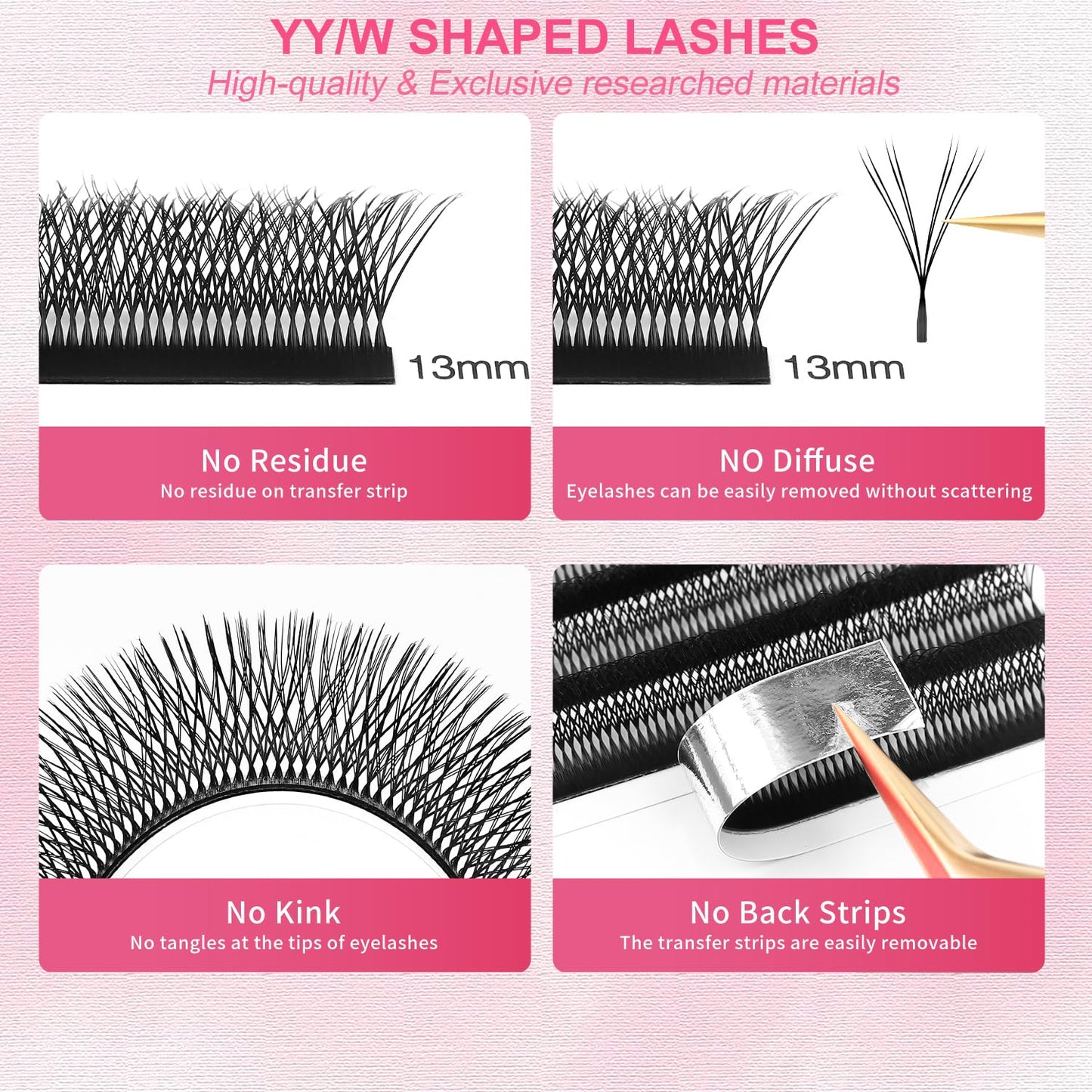 Lash Extensions Double Tips 4D Eyelash Extensions W Shape 0.07mm Thickness D Curl 10mm Premade Fans Easy Fan Volume Lashes Matte Black Crisscross(W-4D-Double Tips-0.07-D,10mm)