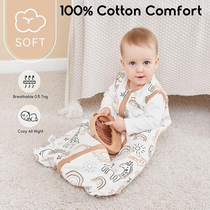 Yoofoss Baby Sleep Sack 0-6 Months 0.5 Tog Wearable Blanket for Baby, 3 Pack 100% Organic Cotton Infant Toddler Sleeping Sack 2-Way Zipper Lightweight Sleep Sack
