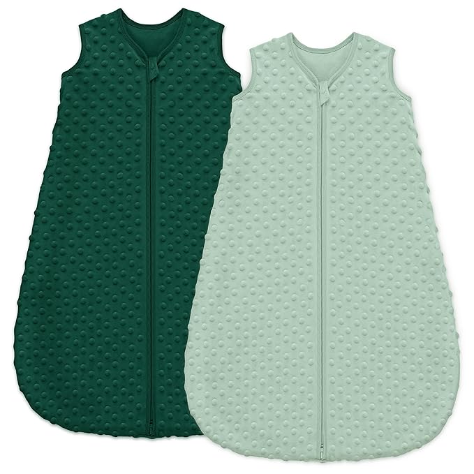 Fleece Baby Sleep Sack 0-6 Months with Plush Dots 1.5 Tog Baby Wearable Blanket with 2-Way Zipper Warm Sleeping Sack for Toddler Infant Newborn - Small, Forest Green
