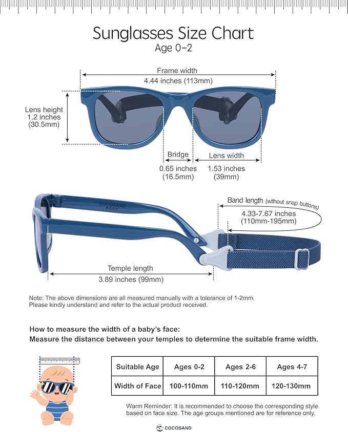 COCOSAND Flexible Baby Sunglasses with Strap Polarized UV Protection for Toddler Infant Newborn Boy Girl Age 0-24 Months
