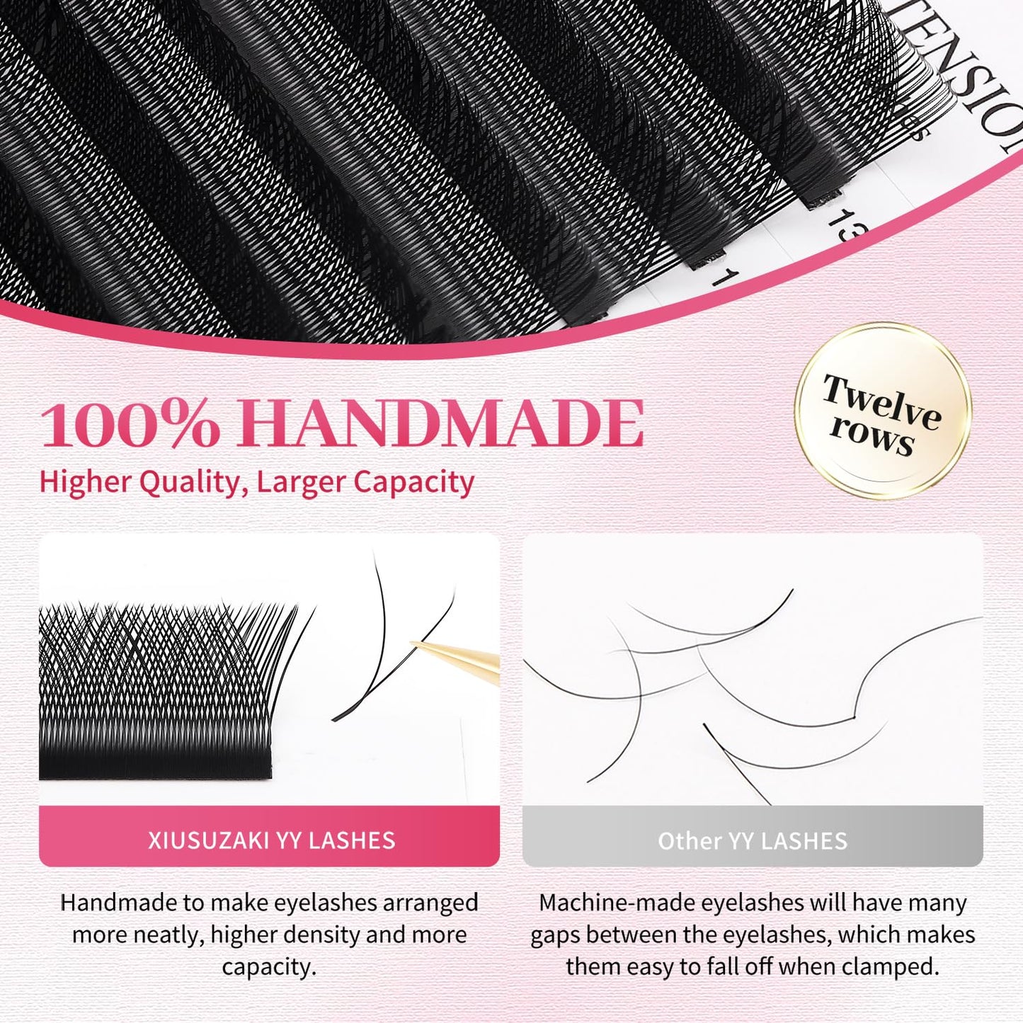 YY Lash Extensions Supplies Y Eyelash Extensions 0.05mm Thickness C Curl 14mm Premade Fans 4D Russian Volume Matte Black 12 Rows Crisscross Eye Lashes(YY-0.05-C,14mm)
