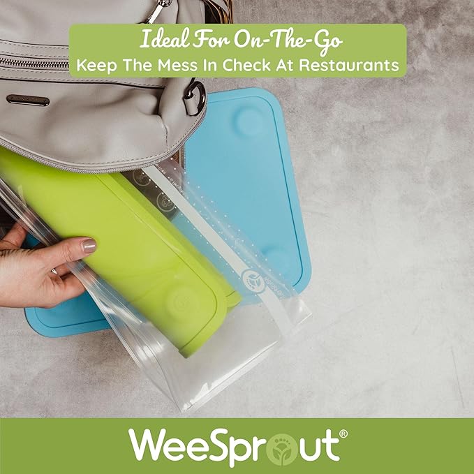 WeeSprout Silicone Suction Placemats for Babies, Toddlers & Kids, Durable Food Grade Silicone with Non-Slip Suction, Raised Edges Contain Mess, Dishwasher Safe, for Dining Table & Restaurants, 2 Pack