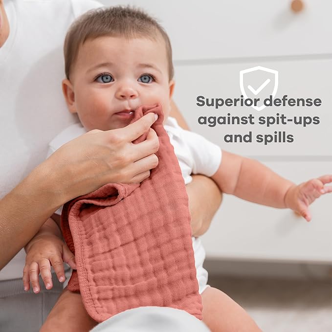 Comfy Cubs Muslin Burp Cloths 20" x 10", Pack of 10 - Large, 6-Layer, Ultra Absorbent 100% Cotton for Baby Drool and Messes - Soft, Safe & Gentle Baby Burp Cloths for Boys & Girls - Dusty Rose