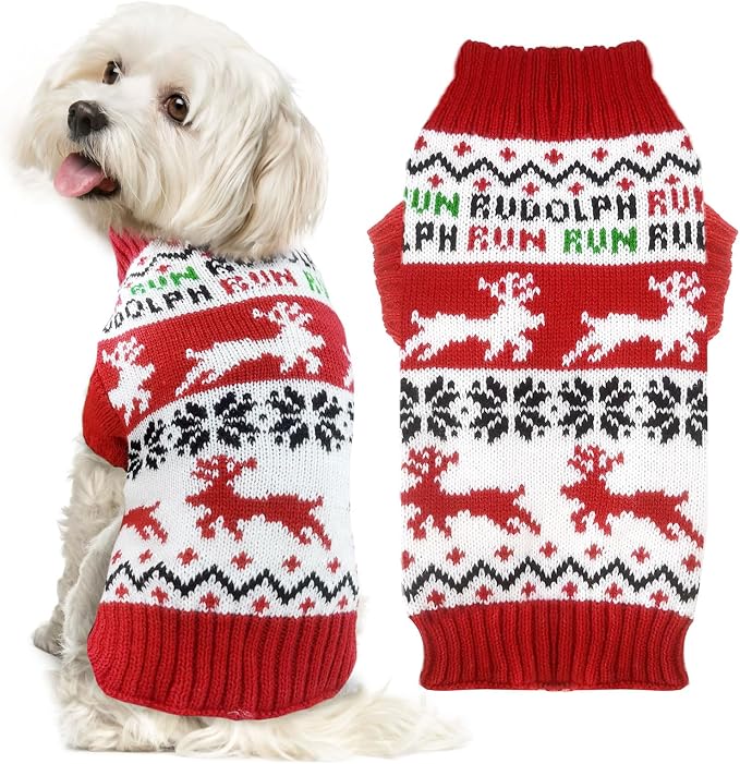 Dog Christmas Sweater Xmas Pet Clothes Cute Reindeer Christmas Dog Costume by DOGGYZSTYLE