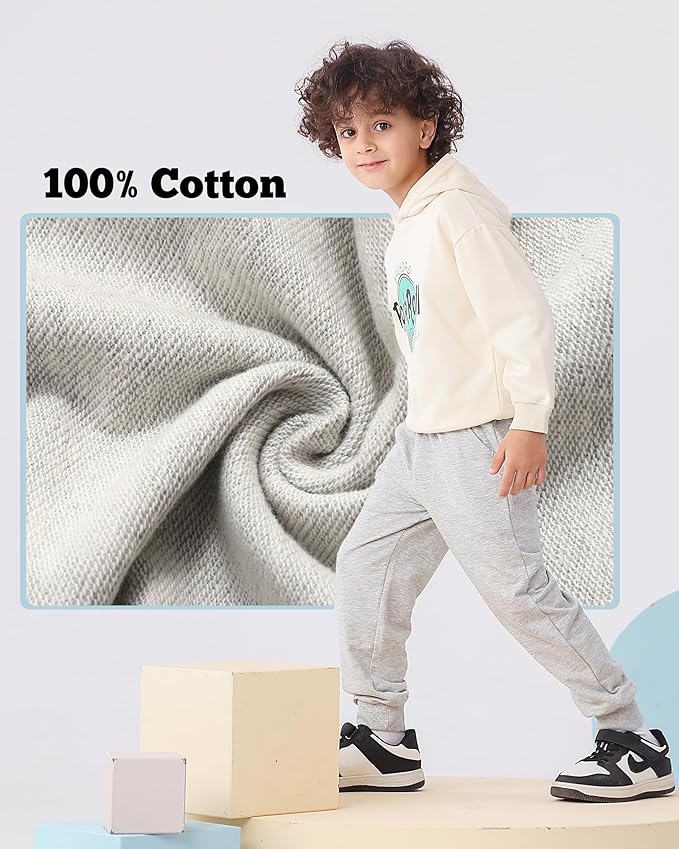GFQLONG 2/3 Pack Toddler Pants Sweatpants Boys Cotton Joggers, Athletic Pull on Sweat Pants with Pockets for Kids Clothes