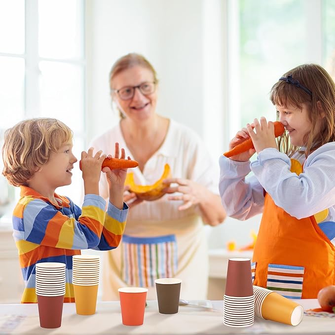 URATOT 60 Pieces 9 Ounce Disposable Paper Cups Autumn Color Party Cups Thanksgiving Fall Drinking Cups for Party, DIY, and Holiday, 4 Colors