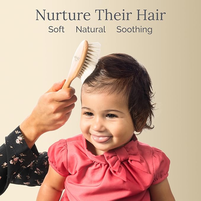 Natemia Wooden Baby Hair Brush | Natural Soft Bristles for Newborns & Toddlers | Gentle Cradle Cap Care | Ideal Baby Registry Gift