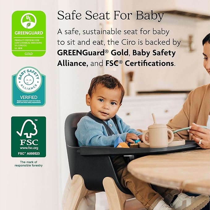 UPPAbaby Ciro High Chair/Sleek, Easy-to-Clean Design/Perfect-Fit Tray to Bring Baby to Table/Patent-Pending Harness/Dual-Position, 180-Degree Rotating Footrest/Chloe (Grey/Rubberwood)