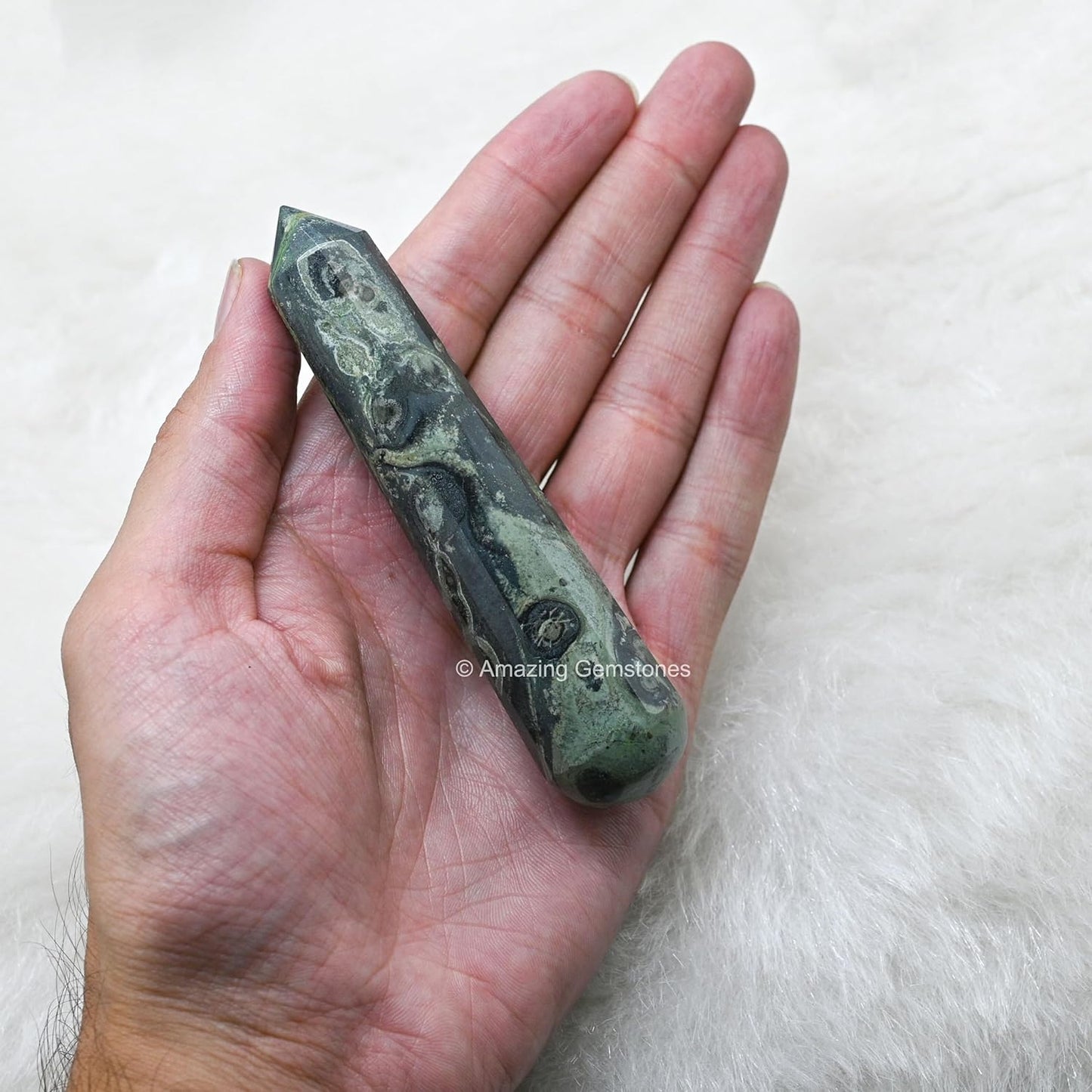 Amazing Gemstone Kambaba Jasper Crystal Wand Massage Stick - Pelvic Wand Gua Sha for Adults - Crystals and Healing Stones Massage Wands for Adults Gifts (Pointed)