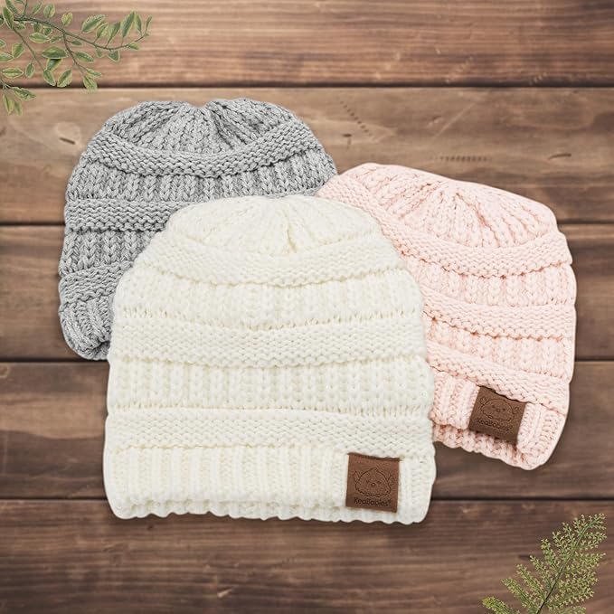 3-Pack Baby Beanies for Boys, Girls - Stretchy Knit Baby Hats, Cute Newborn & Toddler Winter Hat, Soft & Warm Infant Beanie 6-36 Months (Sweet Pea, M)