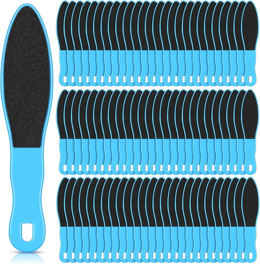 100 Pcs Pedicure Foot File Double Sided Callus Remover Sandpaper Foot Sander Scraper Scrubber with Plastic Handle Heel Rasp Tool for Feet Spa(Blue)
