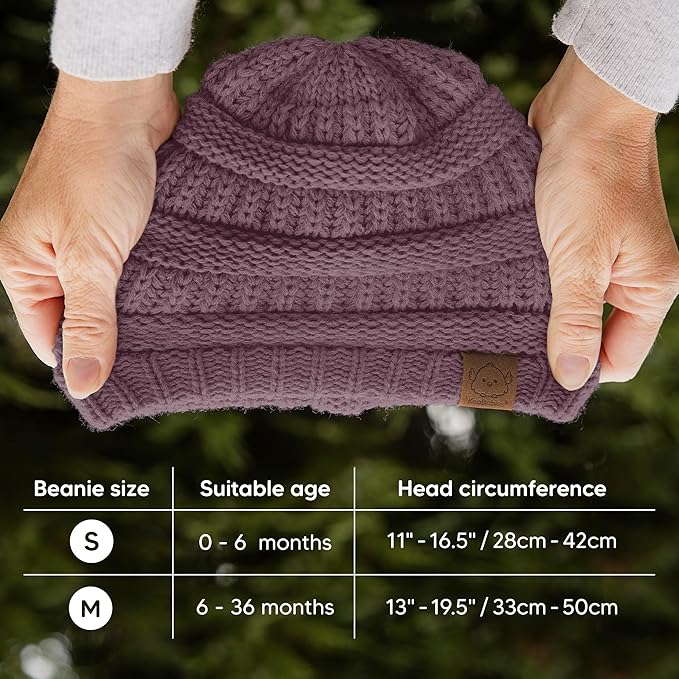 3-Pack Baby Beanies for Boys, Girls - Stretchy Knit Baby Hats, Cute Newborn & Toddler Winter Hat, Soft & Warm Infant Beanie 6-36 Months (Wine, M)