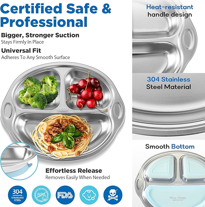 Stainless Steel Baby Suction Plates: Divided Plates for Babies and Toddlers, Made of 100% Food-Grade Materials Ideal for Baby-Led Weaning BPA-Free Toddler Feeding Dishwasher Safe Purple