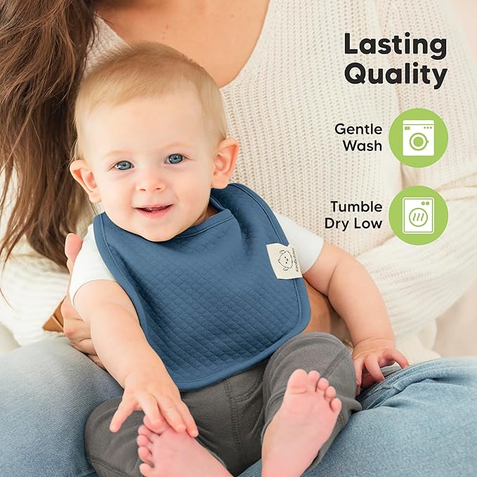 8-Pack Organic Baby Bibs for Girls, Boys - Quilted Cotton Cloth Baby Drool Bibs for Drooling and Teething Toddler, Newborn, Infant, Soft & Super Absorbent (Moor)