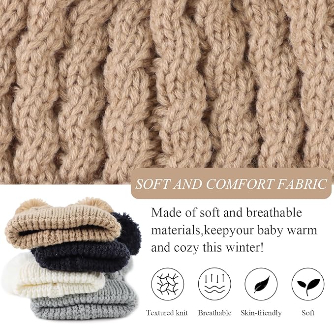 Yuoahcn Baby Girl Beanie Winter Baby Boy Hat with Pom pom Warm Infant Knitted Hats Toddler Kid Beanies
